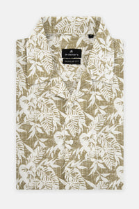 Linen Printed Lion Brown Short-Sleeves Shirt - 1
