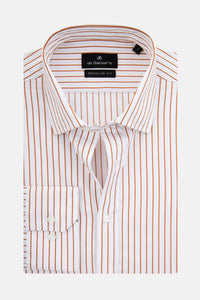 Striped White & Orange Smart Casual Shirt - 1