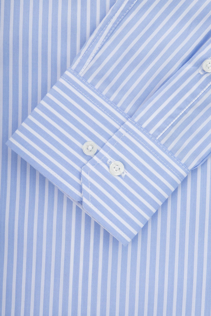 Striped Light Blue & White Smart Casual Shirt - 4
