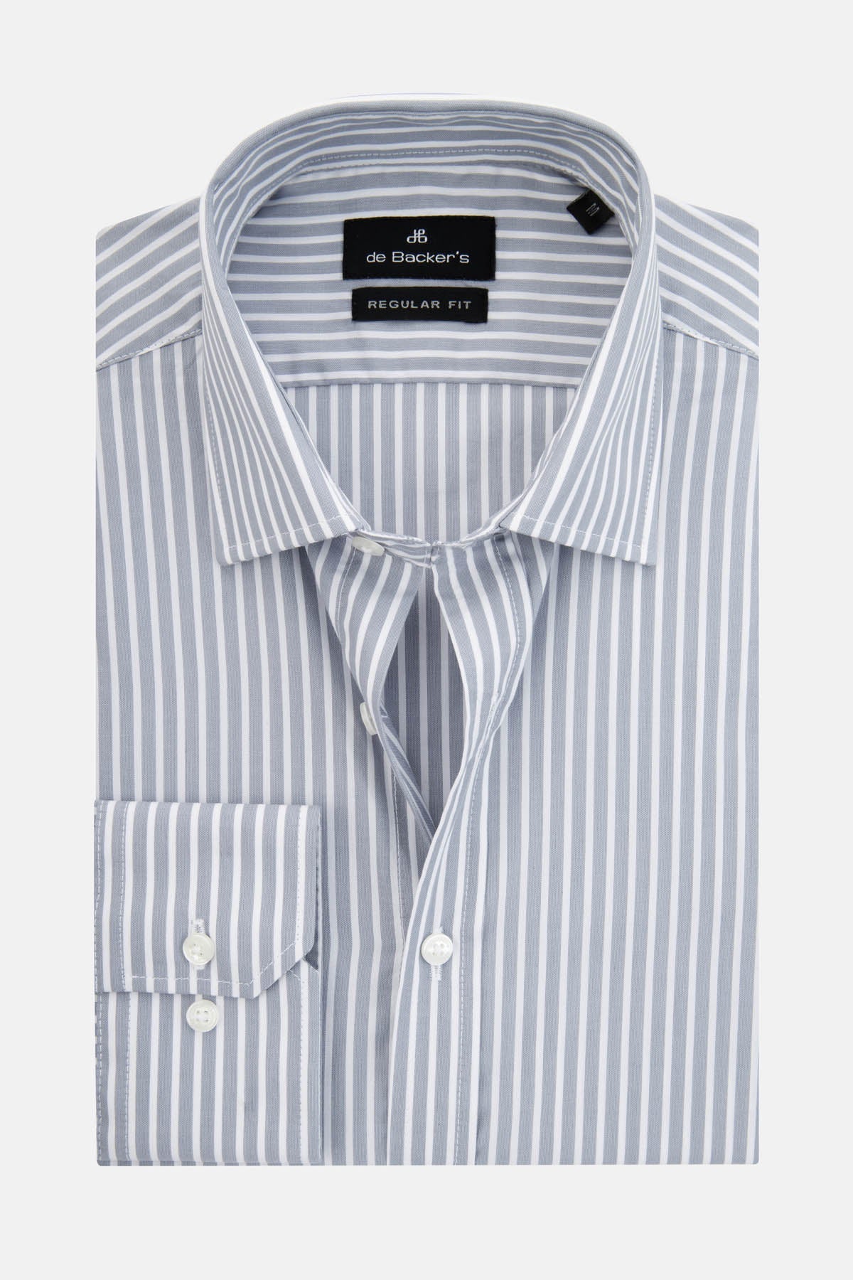 Striped Light Gray & White Smart Casual Shirt - 1