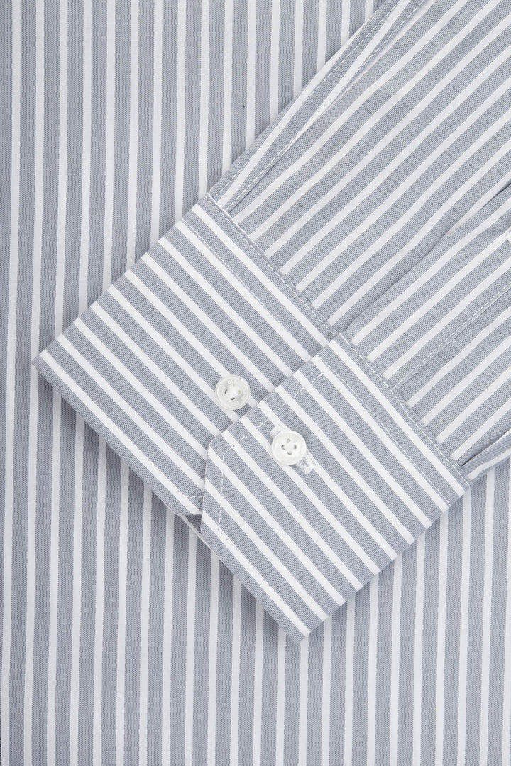Striped Light Gray & White Smart Casual Shirt - 4