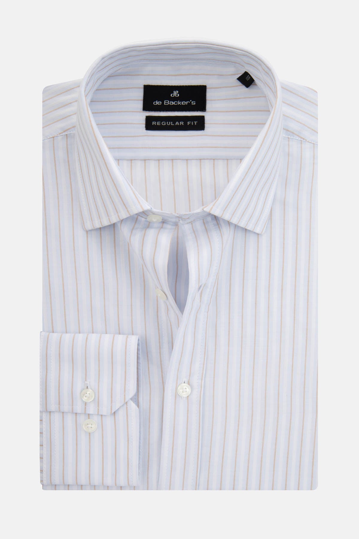 Striped White & Light Blue & Light Beige Smart Casual Shirt - 1