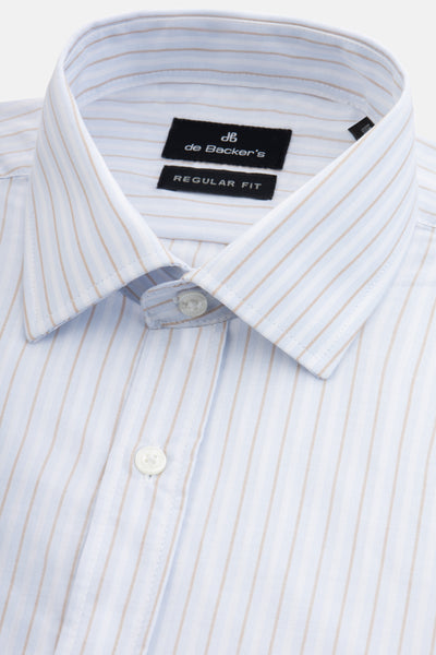 Striped White & Light Blue & Light Beige Smart Casual Shirt