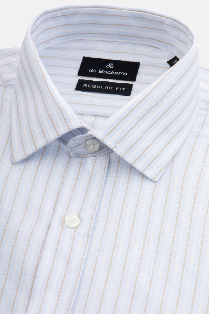 Striped White & Light Blue & Light Beige Smart Casual Shirt - 2