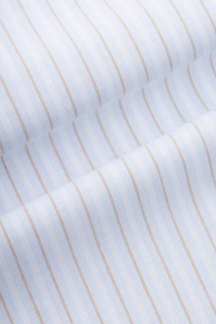 Striped White & Light Blue & Light Beige Smart Casual Shirt - 3