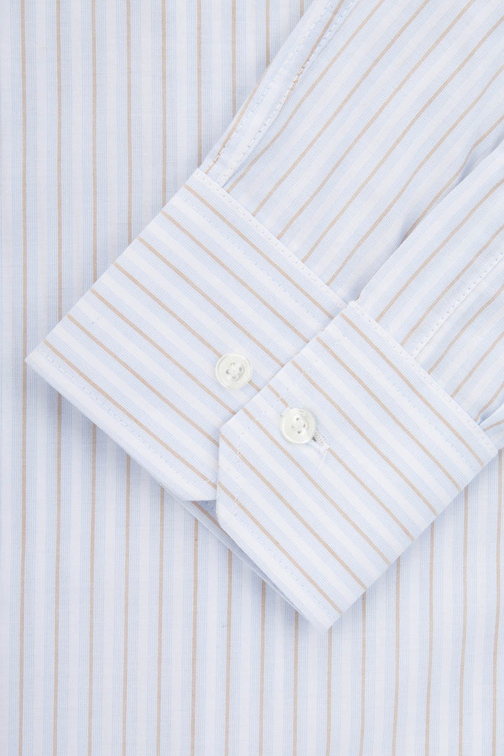 Striped White & Light Blue & Light Beige Smart Casual Shirt - 4