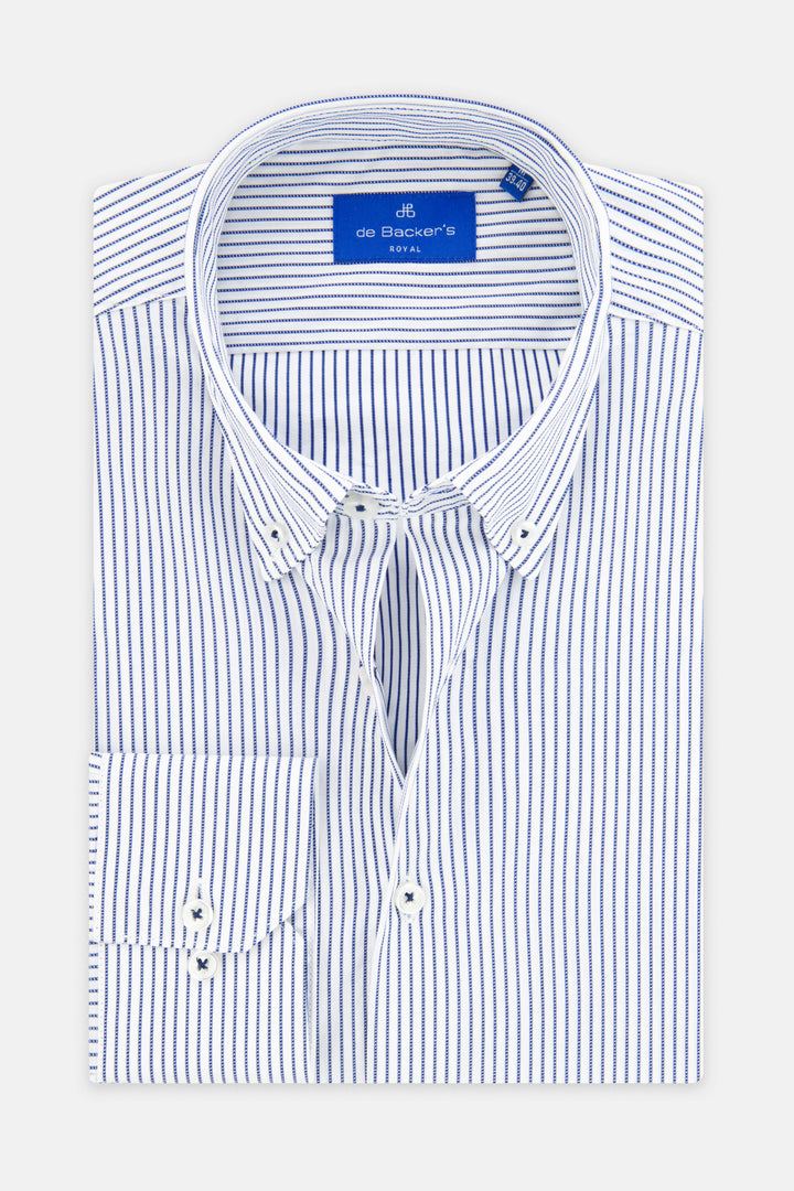 Striped White & Navy Casual Shirt - 1