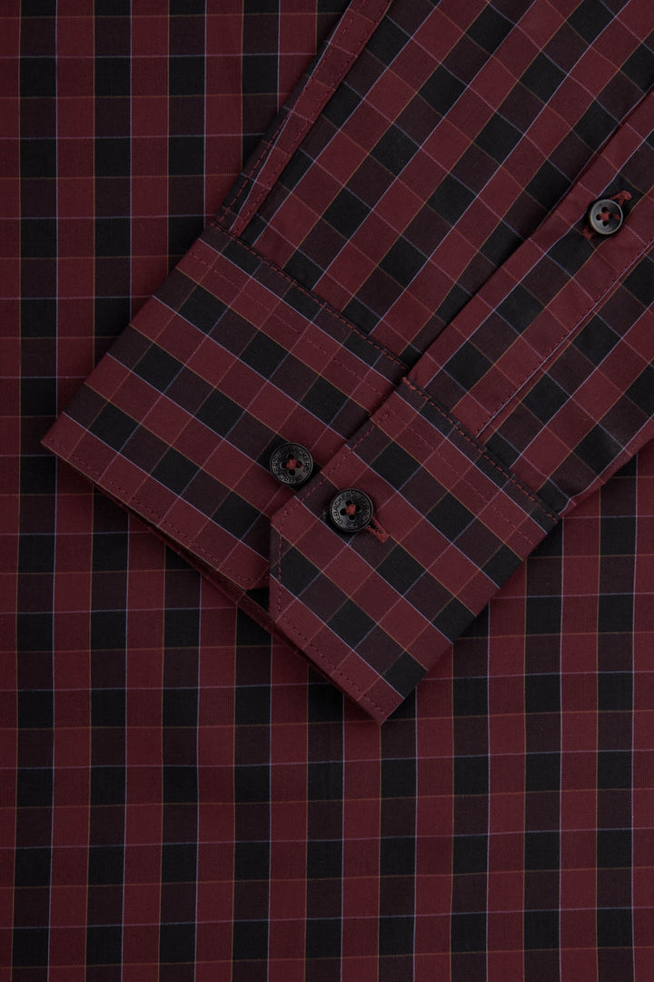Checked Black & Dark-Red Casual Shirt - 3