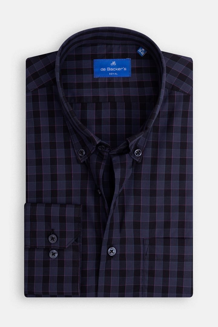 Checked Space Cadet Navy & Black Casual Shirt - 1