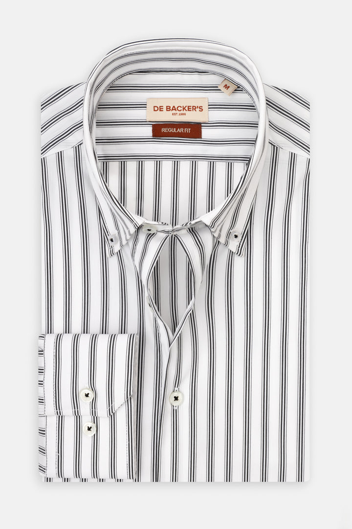 Striped White Smart Casual Shirt - 1