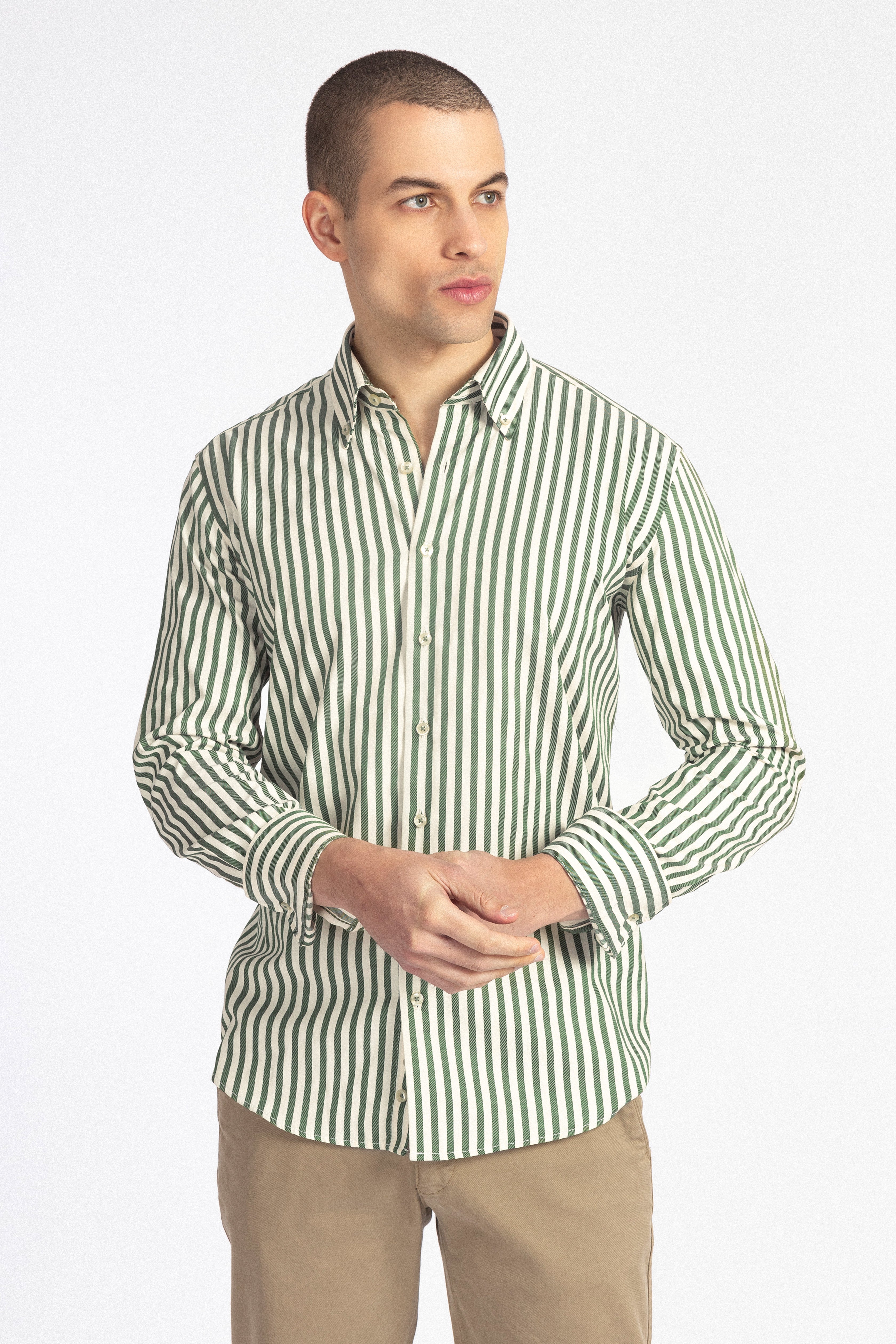 Striped Green Smart Casual Shirt