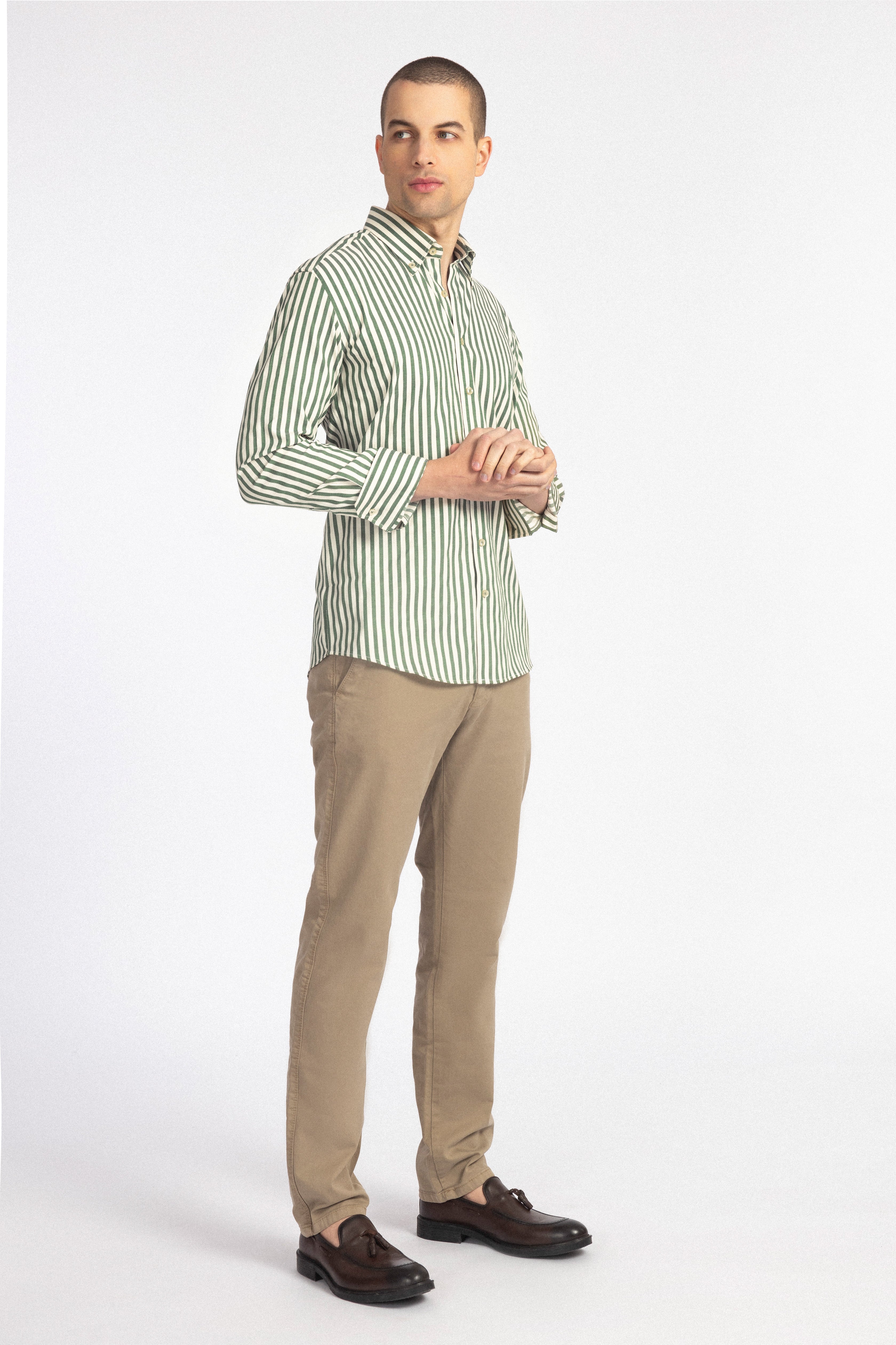 Striped Green Smart Casual Shirt