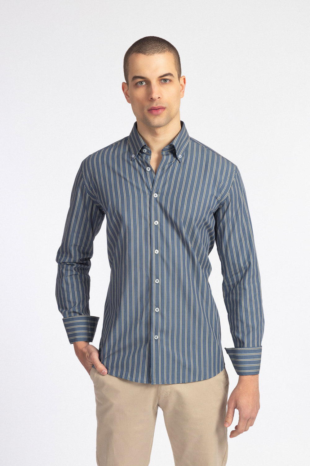 Striped Dark Gray Smart Casual Shirt - 2