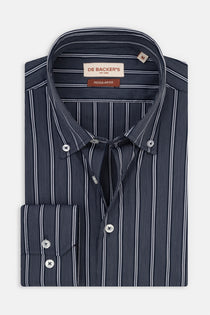 Striped Black Smart Casual Shirt - 1