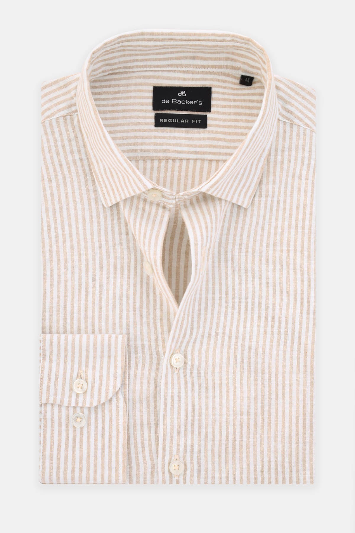 Striped Almond Beige & White Casual Shirt - 1