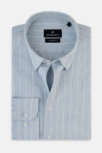 Striped Linen Gray & Light Blue Casual Shirt - 1