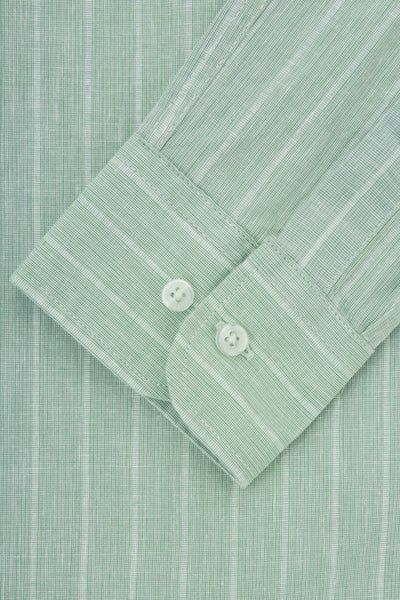 Linen Striped Summer Green Casual  Shirt