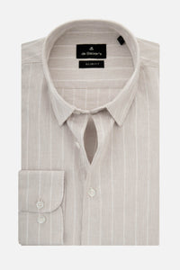 Linen Striped Light Beige & Platinum Casual  Shirt - 1