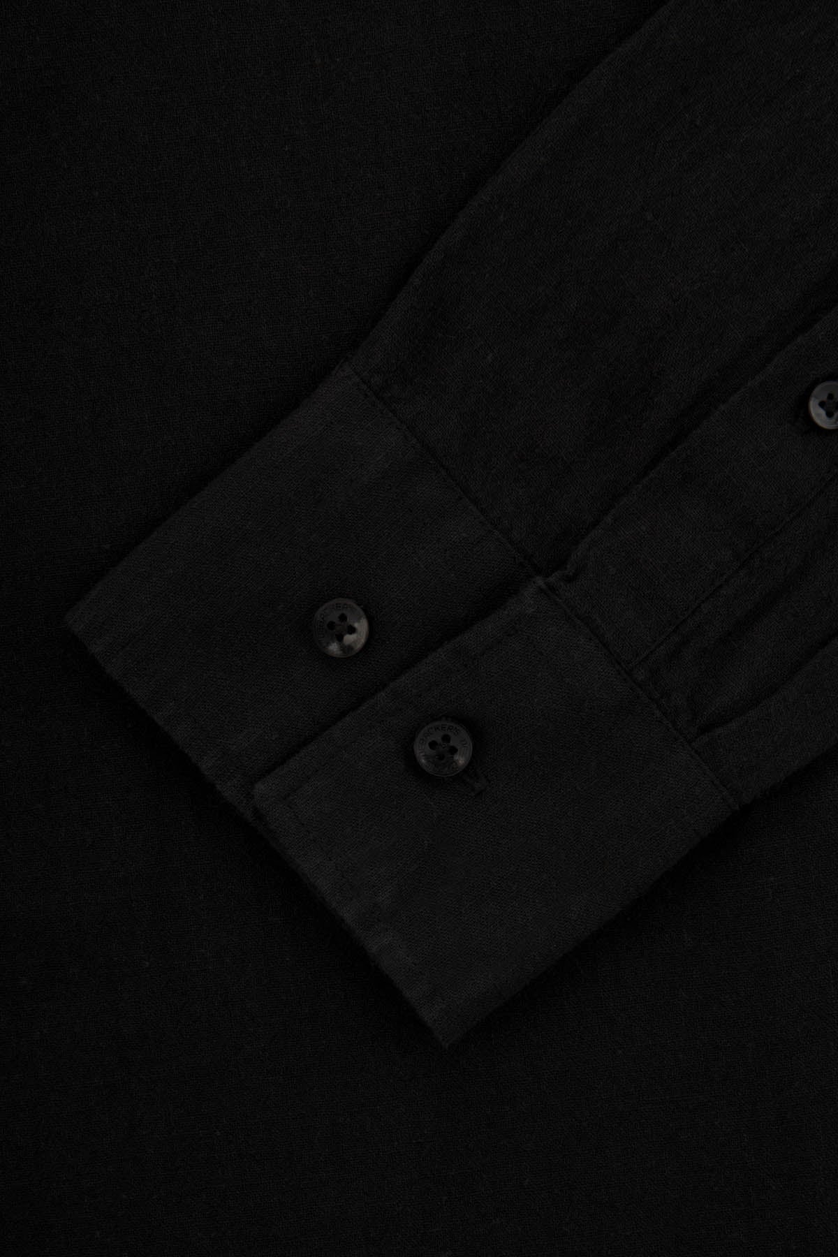 Solid Linen Black Casual Shirt