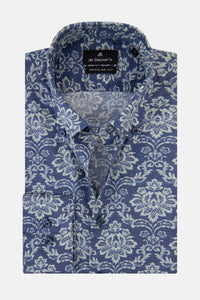 Damask Printed Blue Casual Shirt - 1