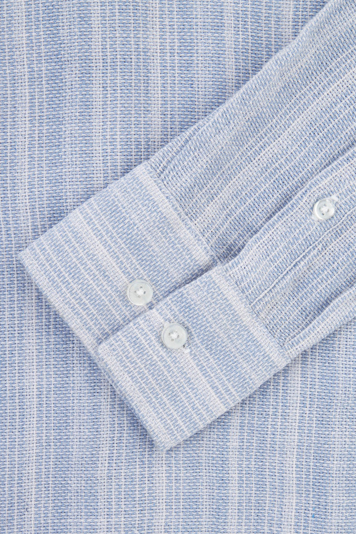 Knitted Striped Light-Blue & White Casual Shirt - 3