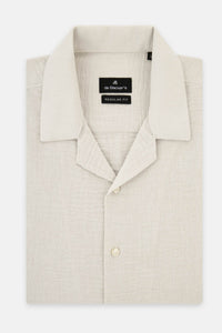 Linen Look Light-Beige Short-Sleeves Shirt - 1