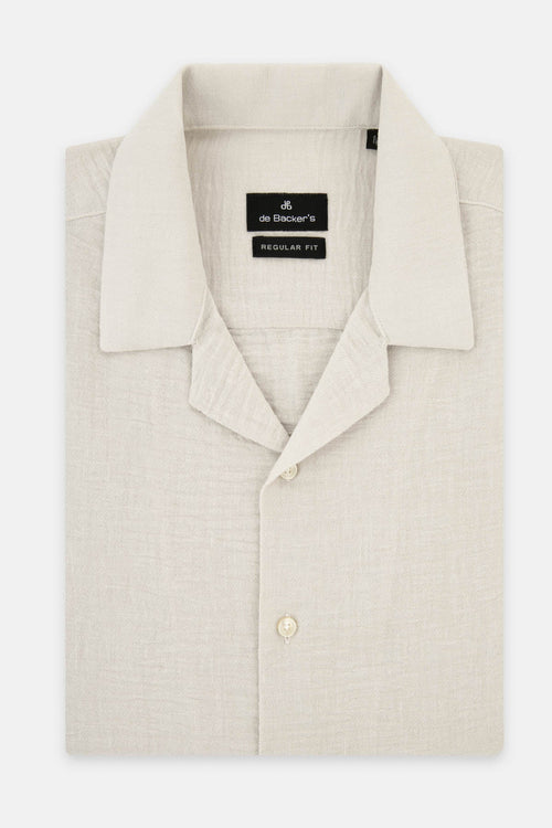 Linen Look Light-Beige Short-Sleeves Shirt - 1