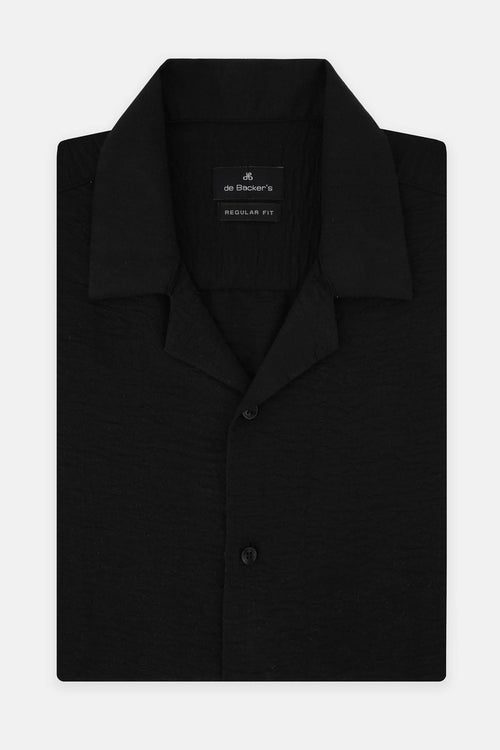 Linen Look Black Short-Sleeves Shirt - 1
