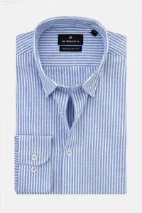 Striped Blue & White Linen Casual Shirt - 2