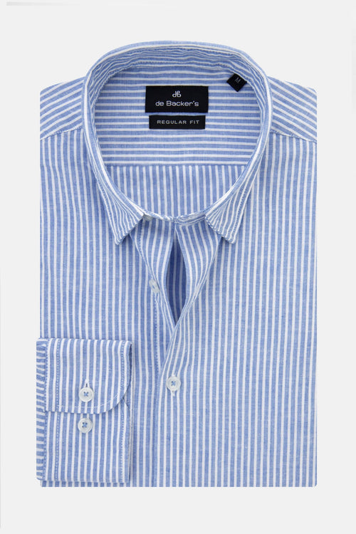 Striped Blue & White Linen Casual Shirt - 2