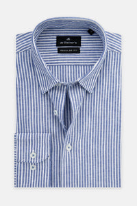 Striped Navy & White Linen Casual Shirt - 2