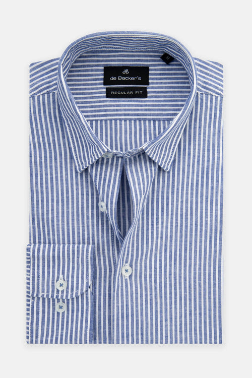 Striped Navy & White Linen Casual Shirt - 2