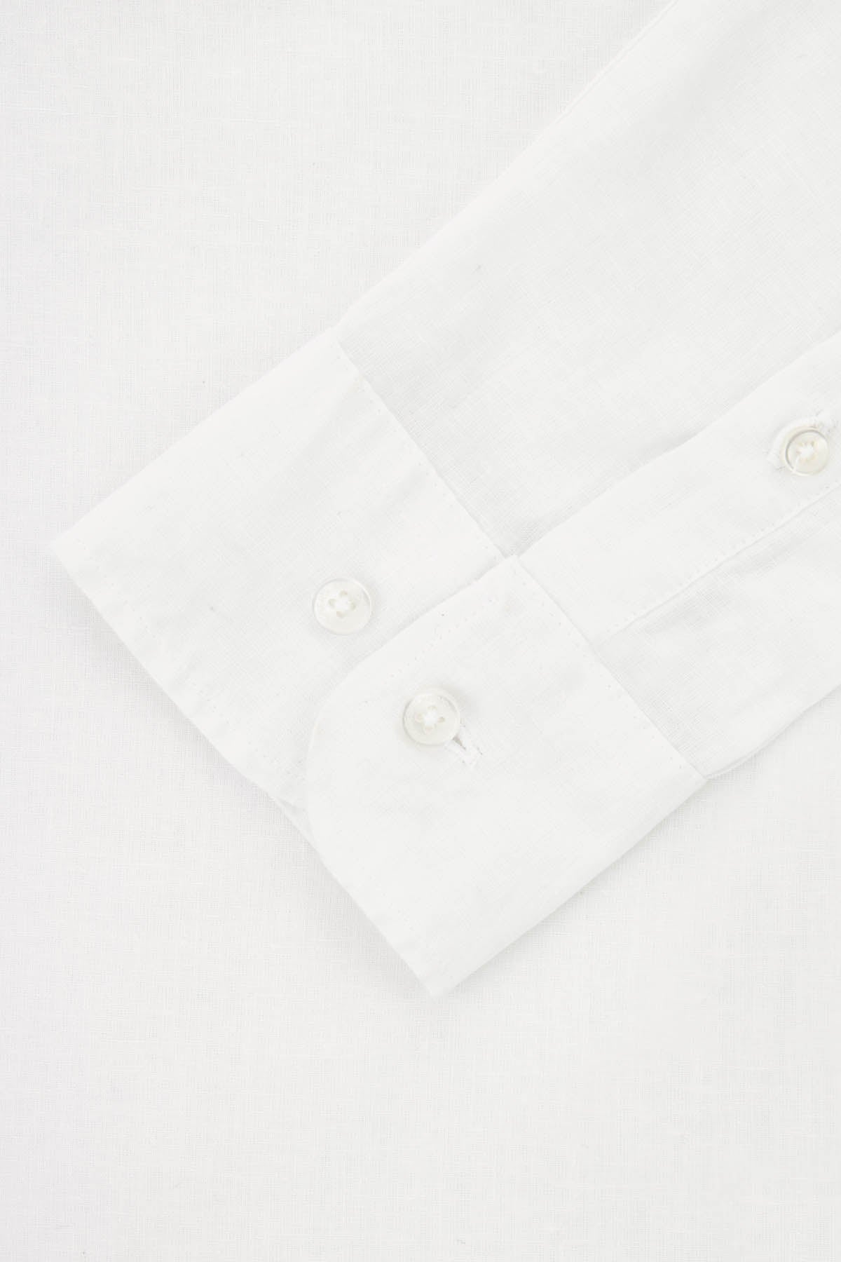 Solid Linen Off-White Blue Casual Shirt