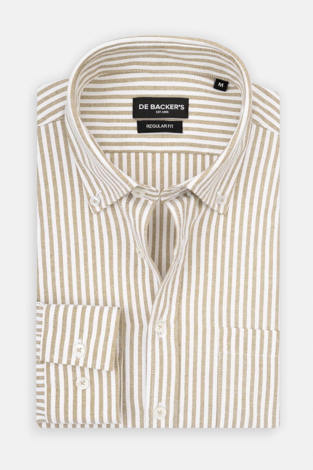 Striped Oxford Beige Casual Shirt with Pocket