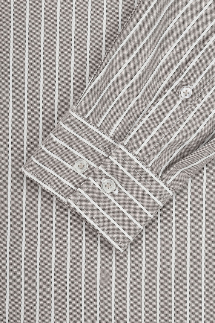 Striped Oxford Silver Casual Shirt with Pocket - 3