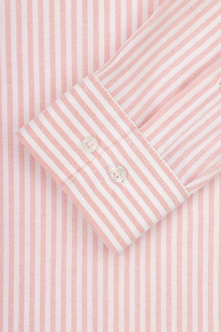 Striped Oxford Light Orange Casual Shirt with Pocket - 4