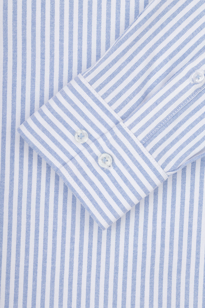 Striped Oxford Light Blue Casual Shirt with Pocket - 4