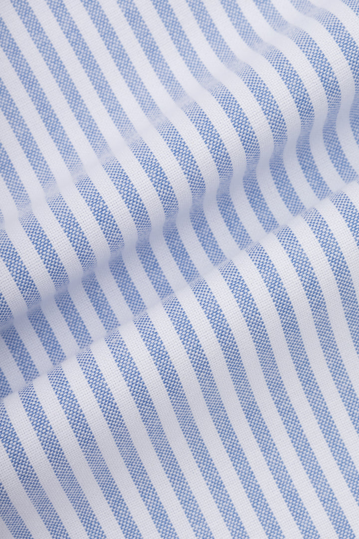 Striped Oxford Light Blue Casual Shirt with Pocket - 5