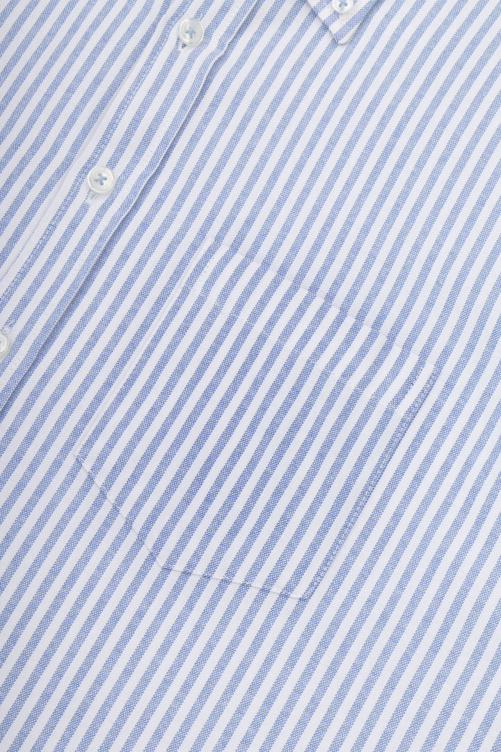 Striped Oxford Light Blue Casual Shirt with Pocket - 3