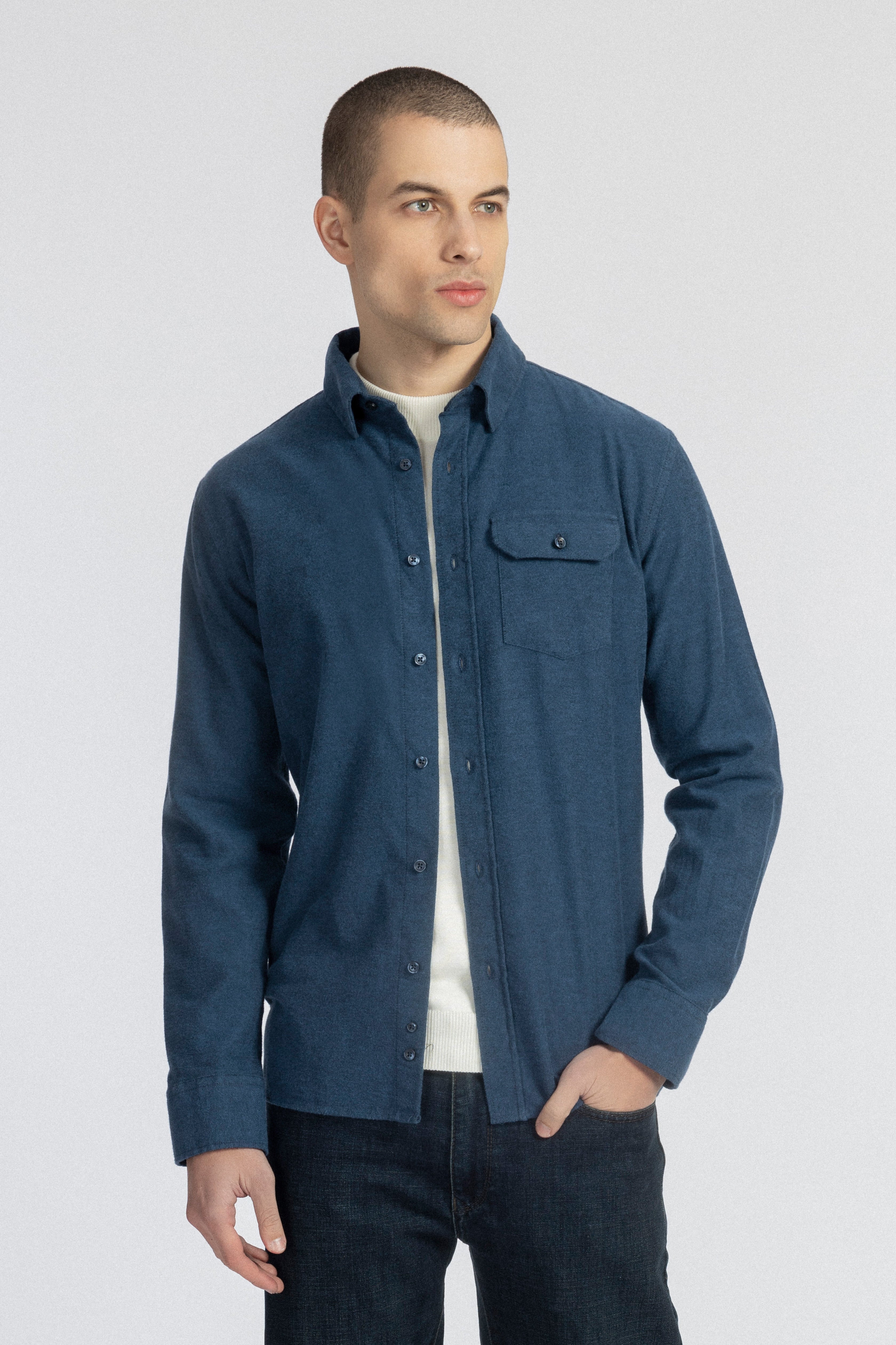 Teal Blue Wool blend Casual Shirt