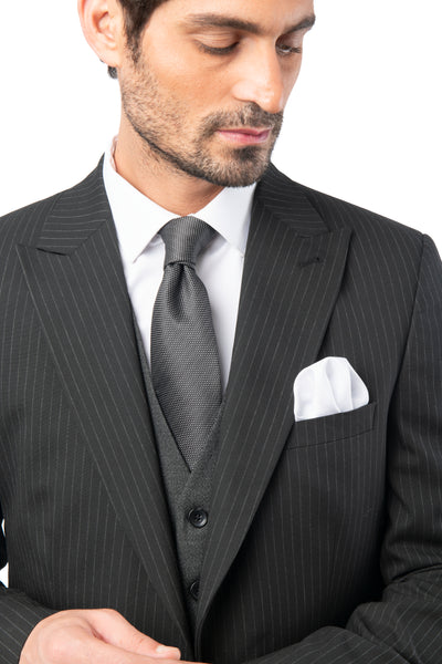 Striped Slim Single Breasted Single Vent Black Formal Suite