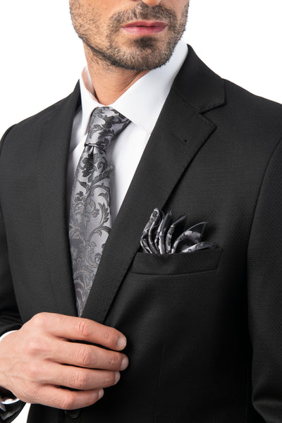 Jacquard Single Breasted Double Vent Black Formal Suite