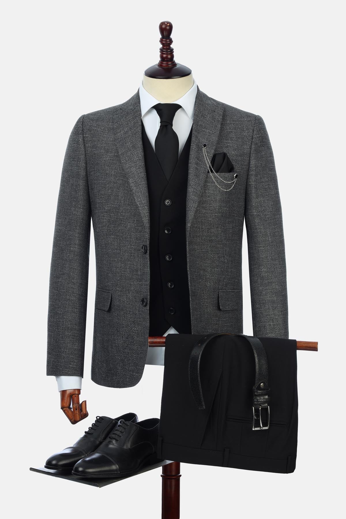 Tweed Patterned Dark Gray Suite