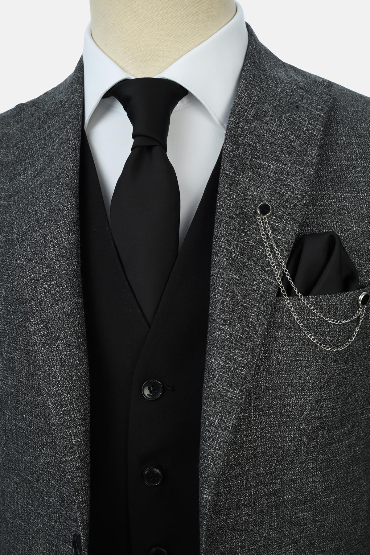 Tweed Patterned Dark Gray Suite