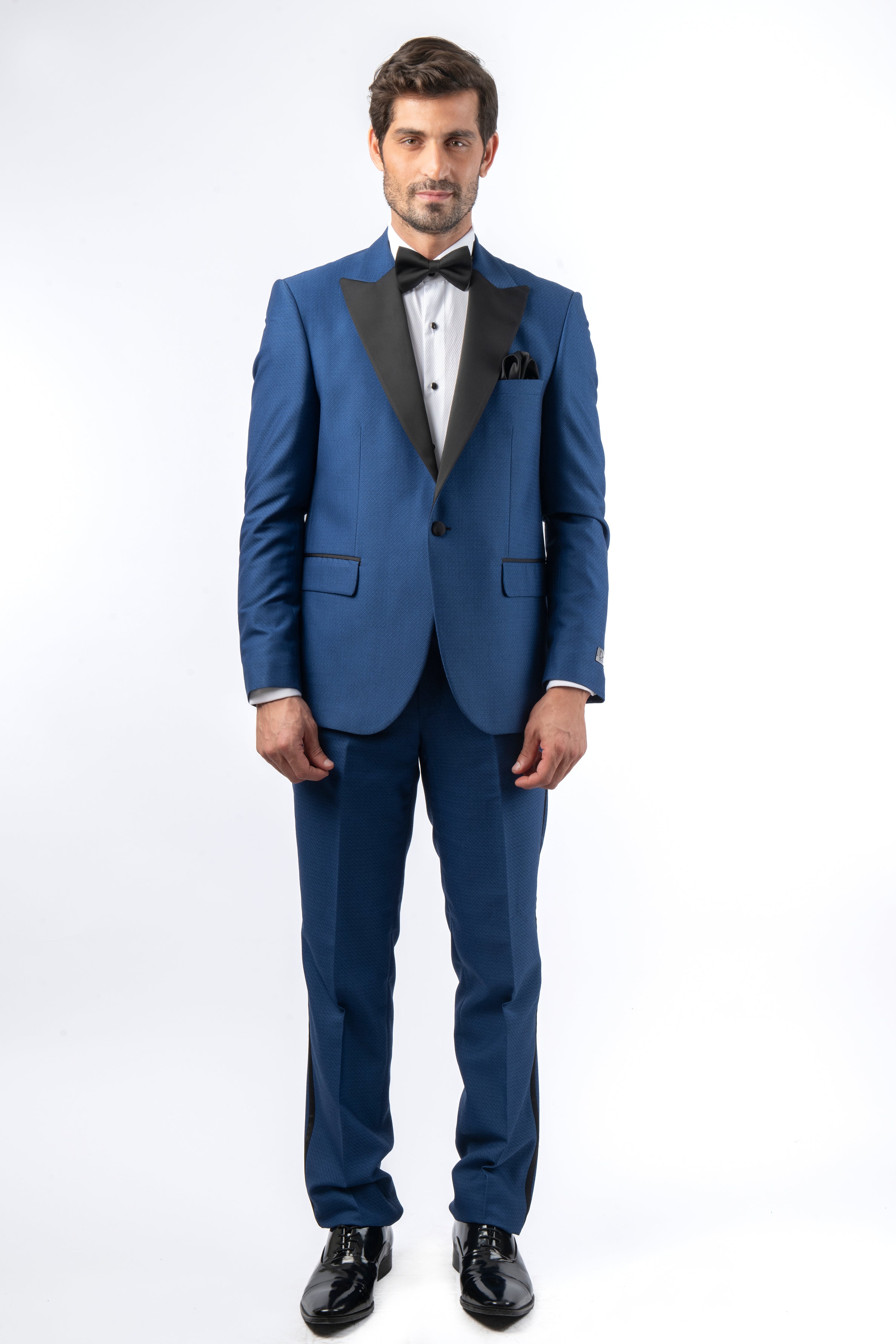 Dobby Peacked Lapel Super Slim YInMn Blue Tuxedo