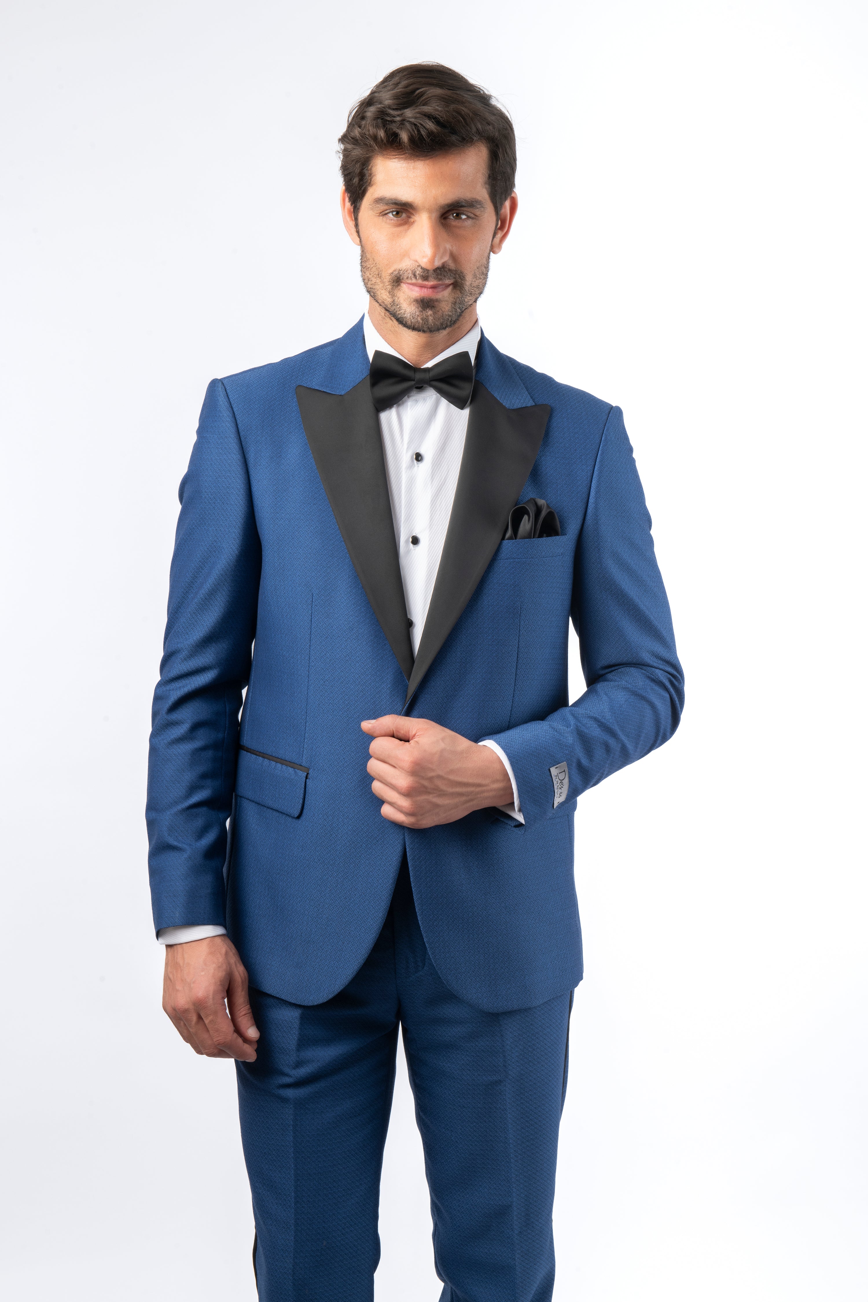 Dobby Peacked Lapel Super Slim YInMn Blue Tuxedo