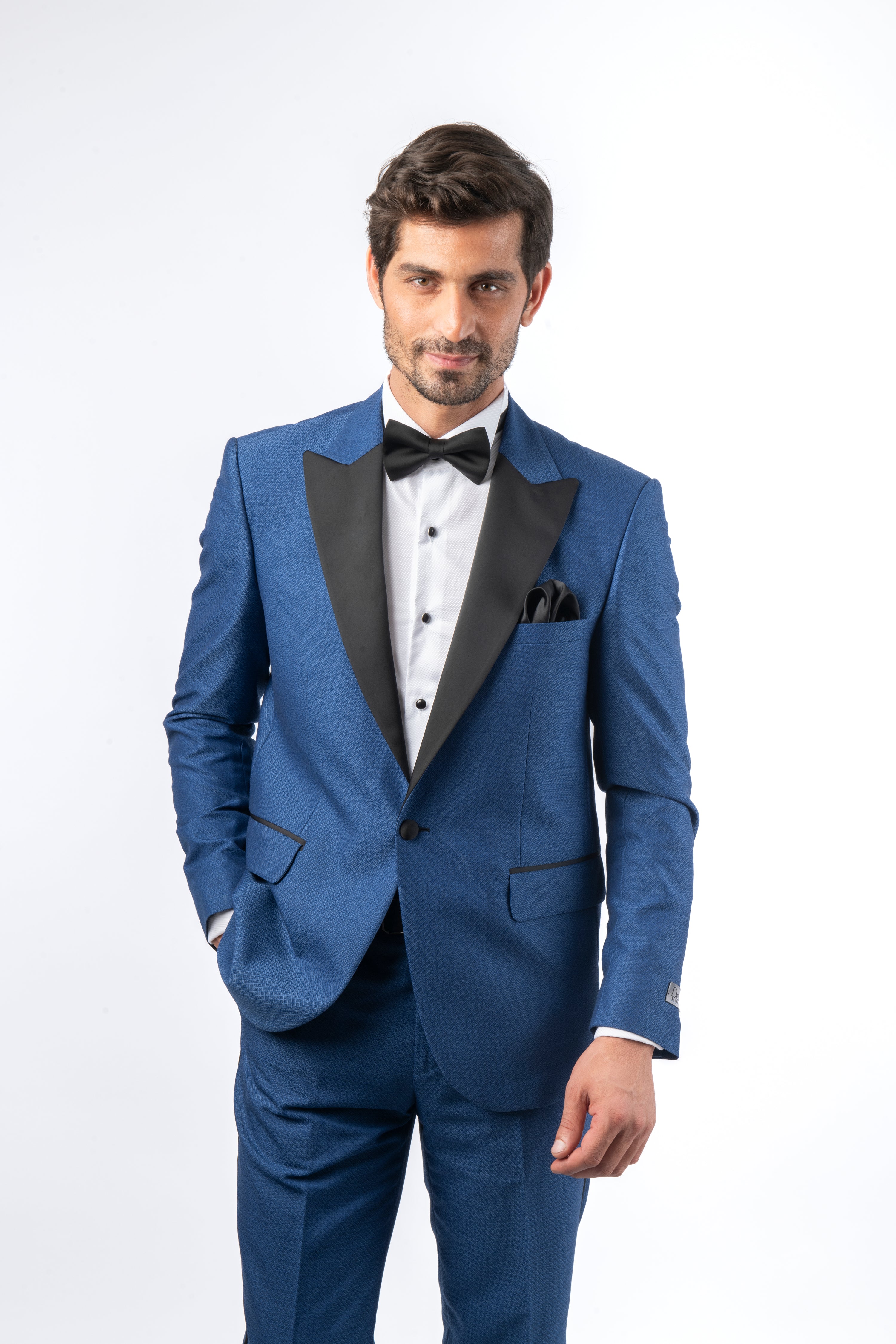 Dobby Peacked Lapel Super Slim YInMn Blue Tuxedo