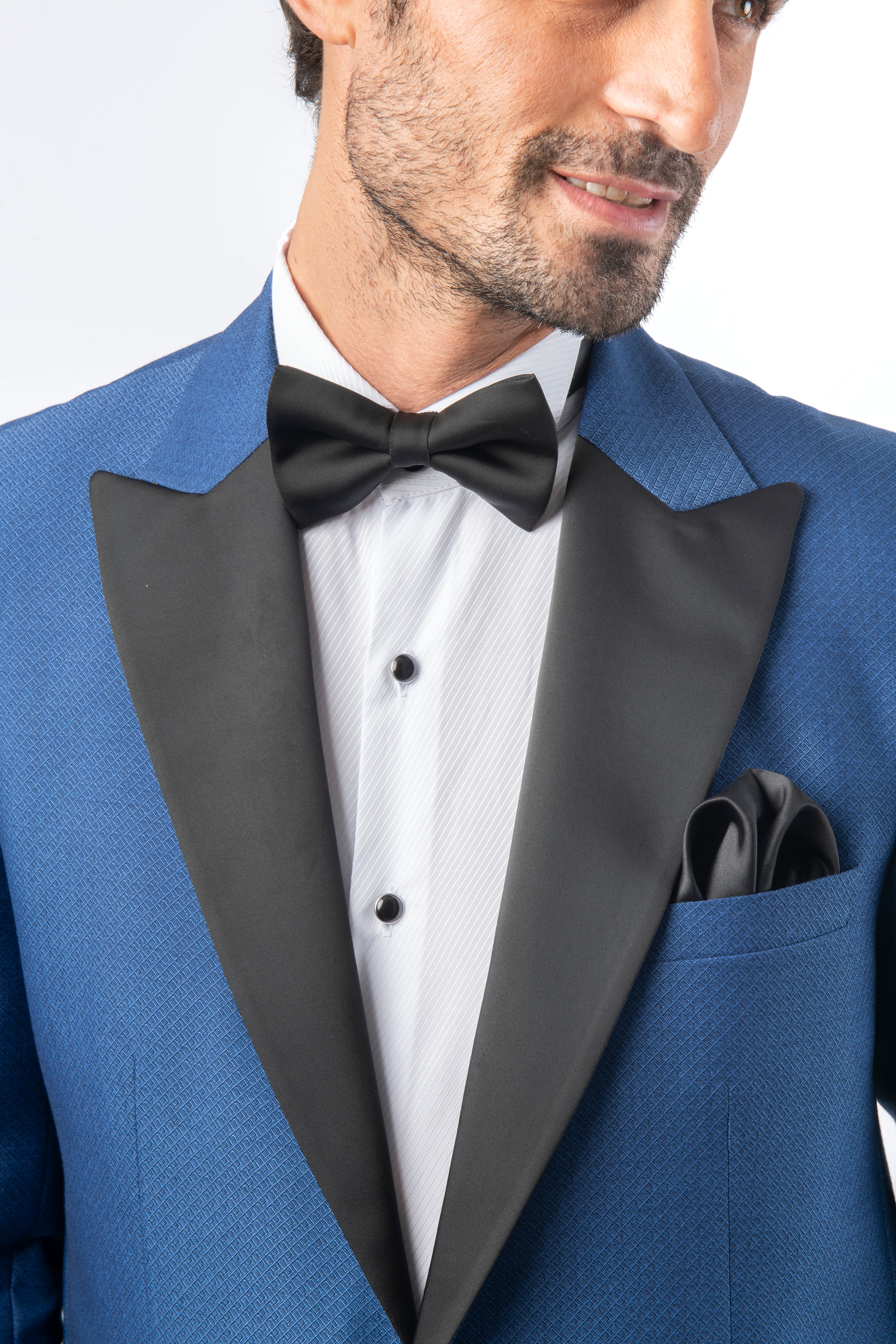 Dobby Peacked Lapel Super Slim YInMn Blue Tuxedo