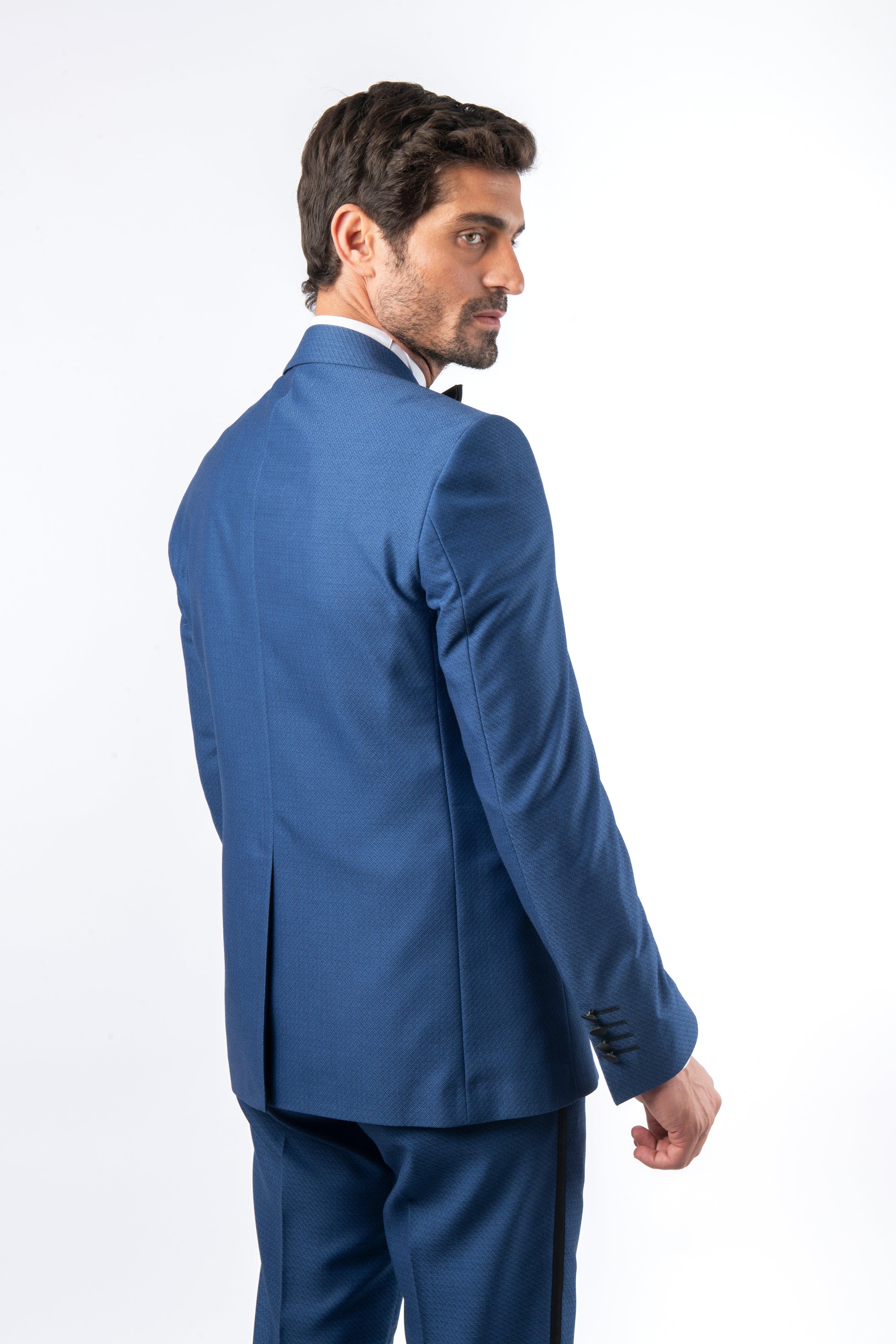 Dobby Peacked Lapel Super Slim YInMn Blue Tuxedo