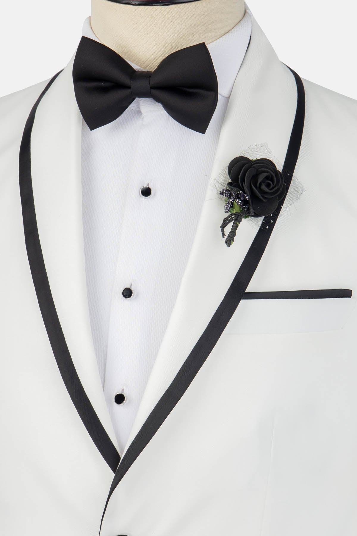 Twill Patterned White Tuxedo - 2